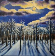 Jessica Kunnas October Moon On Snow  Size  8 X 8%22 unframed Acrylic on Canvas Price  130