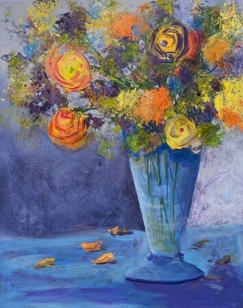 Val Holts  Flowers in a Blue Vase